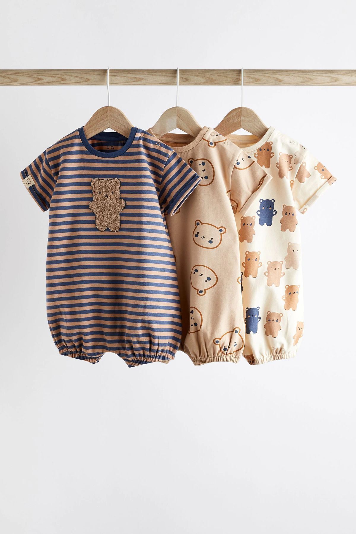 Next Baby %100 Organik Pamuklu Lacivert Ayı Desenli  3’lü Romper Set ALY00773