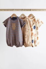 Next Baby %100 Organik Pamuklu Lacivert Ayı Desenli  3’lü Romper Set ALY00773