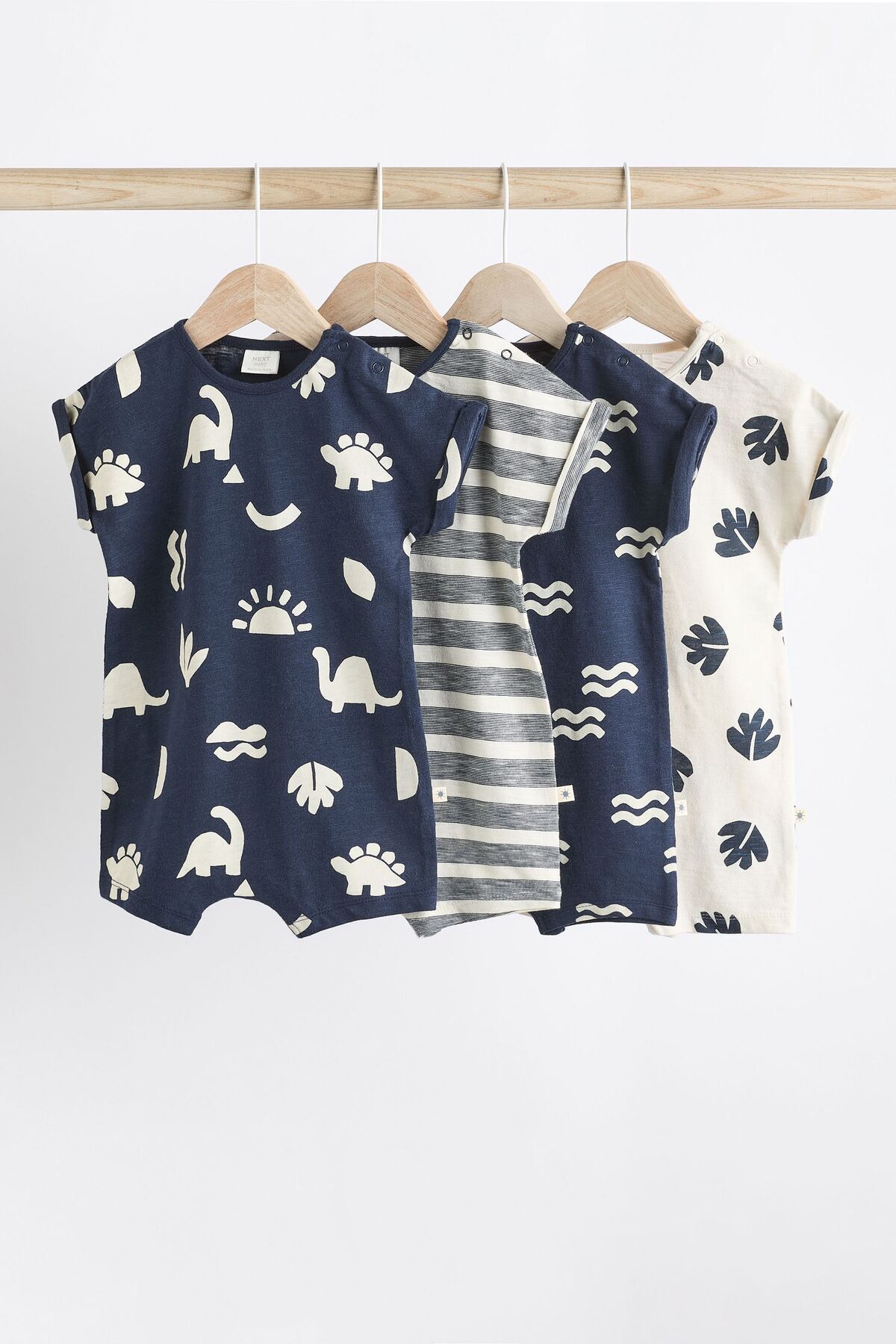 Next Baby % 100 Pamuklu Lacivert Dinazor Desenli 3’lü Romper Set