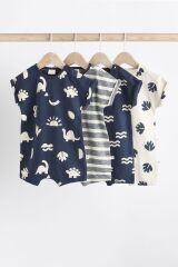 Next Baby % 100 Pamuklu Lacivert Dinazor Desenli 3’lü Romper Set