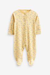 Next Baby % 100 Pamuklu Sarı Mavi Çiçek Hayvan Desenli 5’li Tulum Set