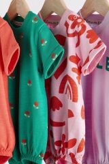 Next Baby Pamuklu Red Purple Flovers 4’lü Romper Set