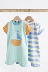 Next Baby Pamuklu Mavi Gemi Desenli 2’li Romper Set