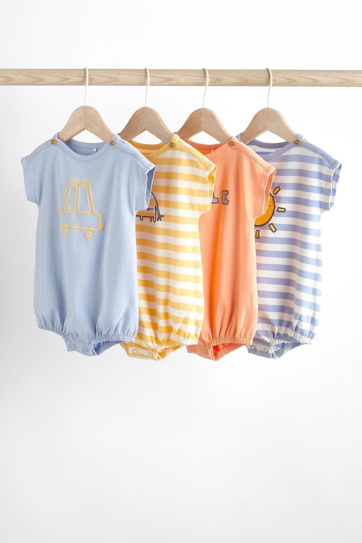 Next Baby % 100 Pamuklu Mavi Çizgili Kısa Kollu 4’lü Romper Set