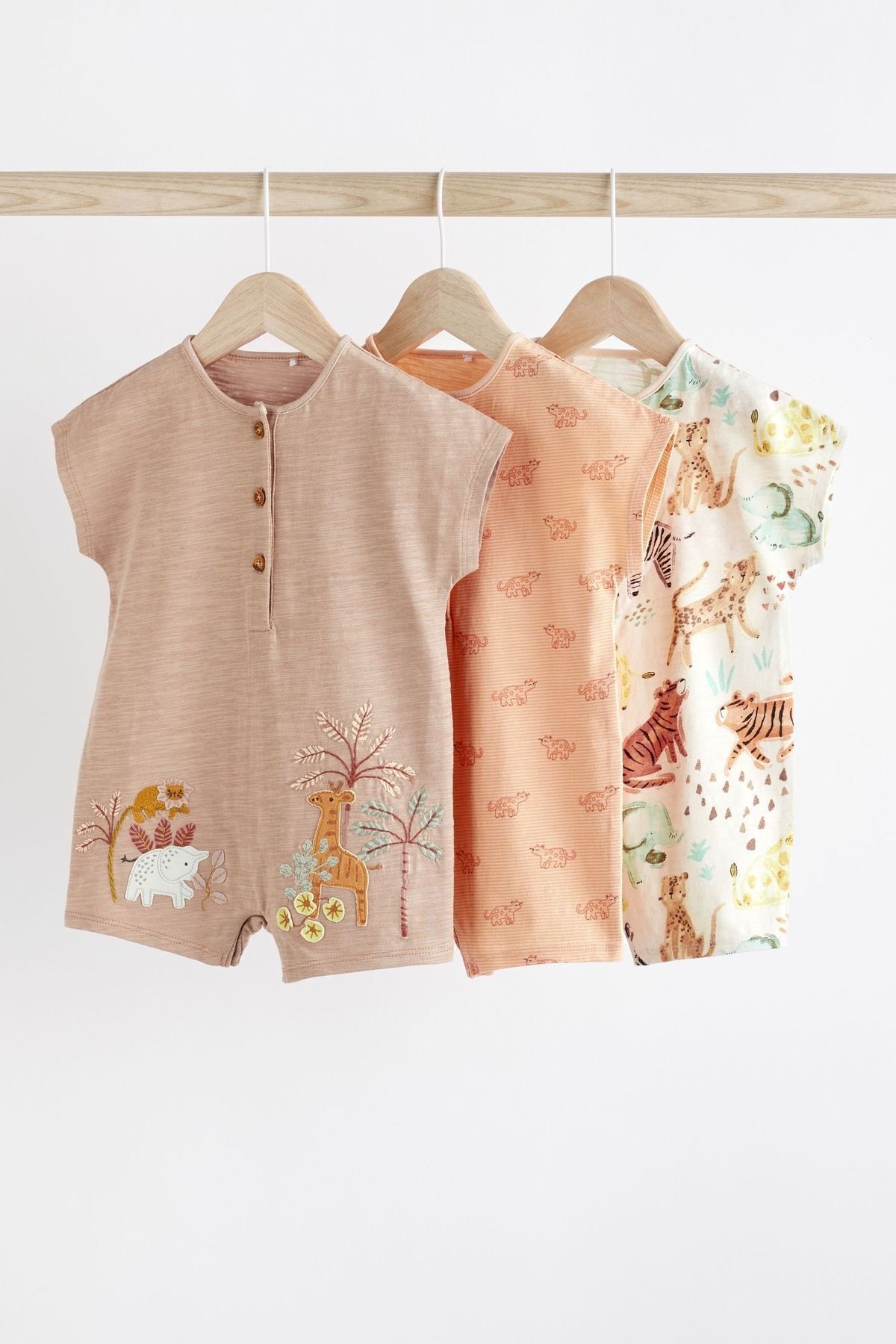 Next Baby % 100 Pamuklu Krem Safari 3’lü Romper Set
