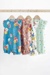 Next Baby % 100 Pamuklu Mavi Yeşil Çiçek Desenli 4’lü Romper Set