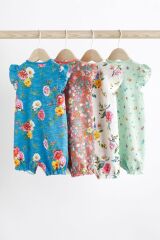 Next Baby % 100 Pamuklu Mavi Yeşil Çiçek Desenli 4’lü Romper Set