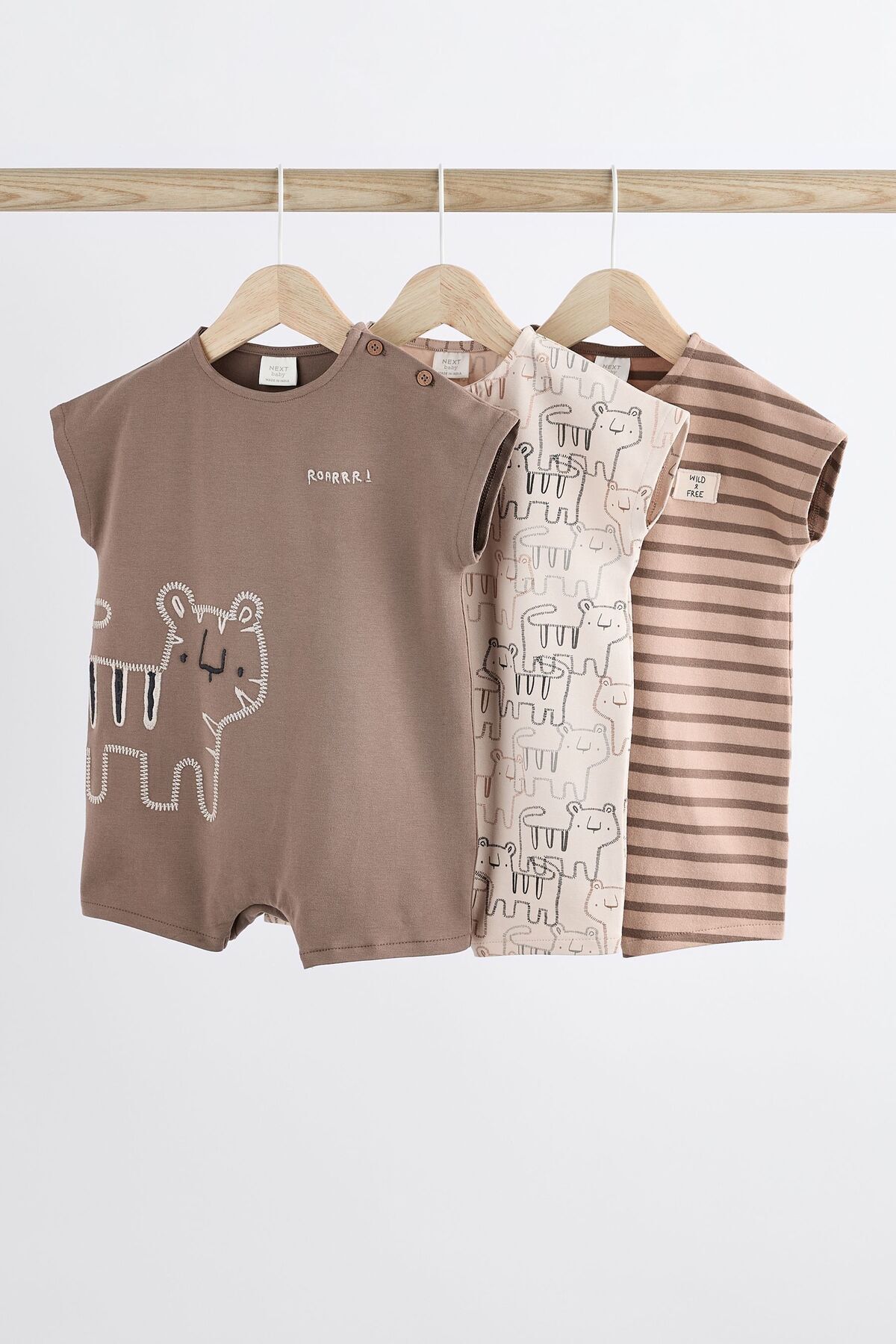 Next Baby Pamuklu Kahverengi Kaplan Desenli 3’lü Romper Set