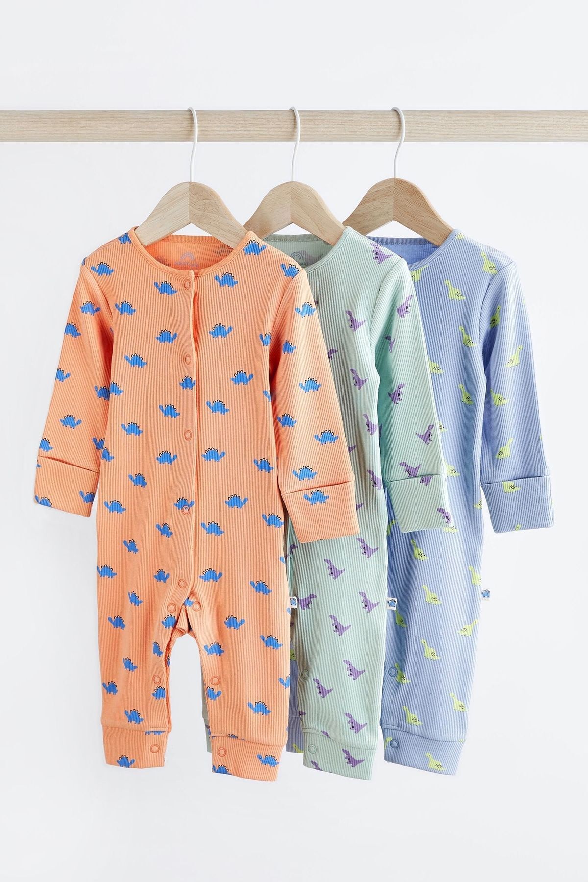 Next Baby % 100 Pamuklu Turuncu Parlak Dino Baskılı Ayaksız 3’lü Tulum Set