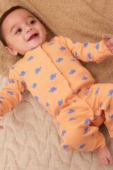 Next Baby % 100 Pamuklu Turuncu Parlak Dino Baskılı Ayaksız 3’lü Tulum Set