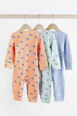 Next Baby % 100 Pamuklu Turuncu Parlak Dino Baskılı Ayaksız 3’lü Tulum Set
