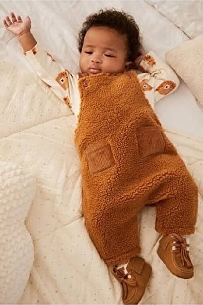 Pamuklu Tan Brown Supersoft Borg Salopet Body Zıbın Set
