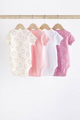 Next Baby % 100 Pamuklu Pembe Ayı Desenli Kısa Kollu 4’lü Body Zıbın Set