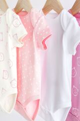 Next Baby % 100 Pamuklu Pembe Ayı Desenli Kısa Kollu 4’lü Body Zıbın Set