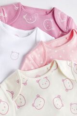 Next Baby % 100 Pamuklu Pembe Ayı Desenli Kısa Kollu 4’lü Body Zıbın Set