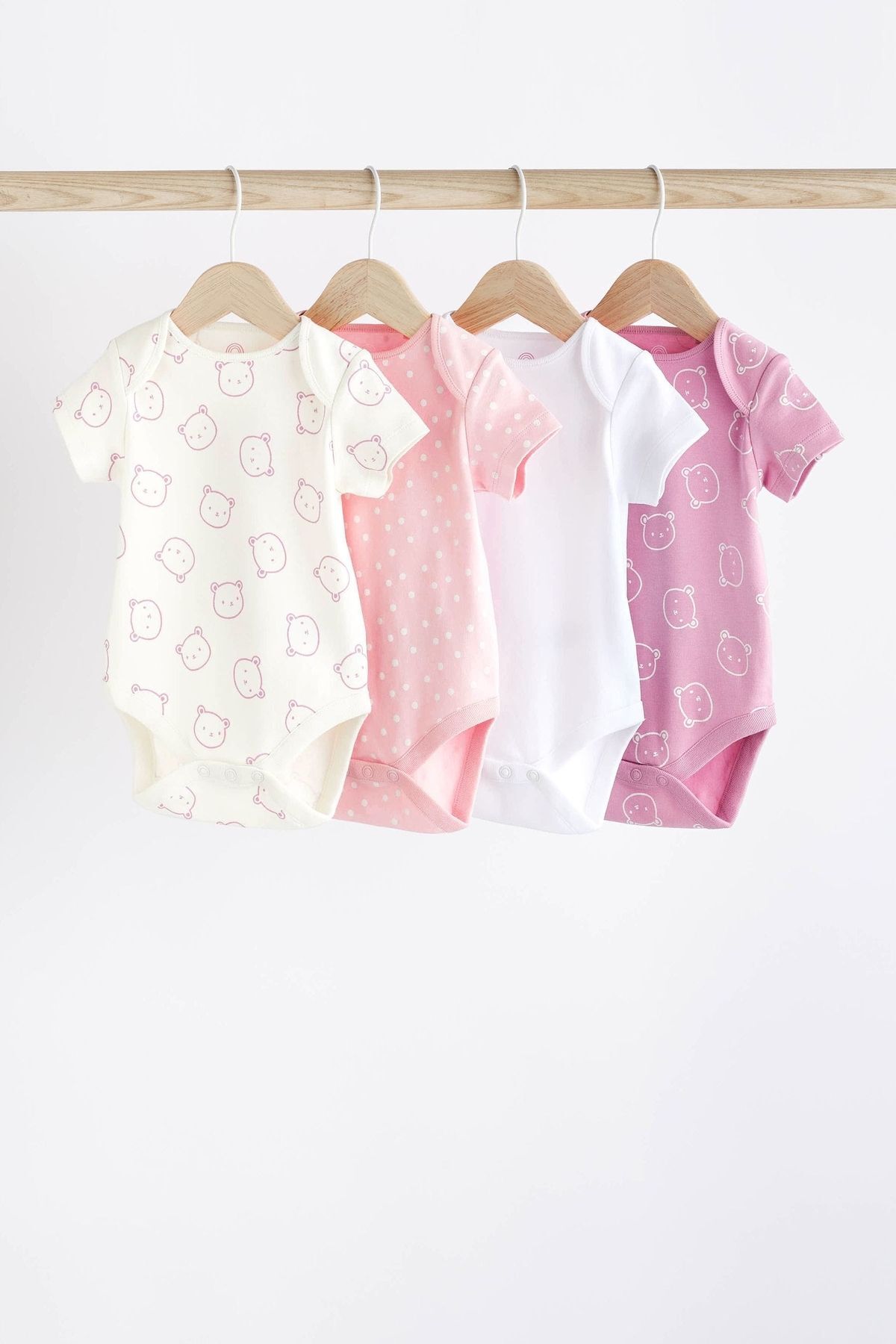 Next Baby % 100 Pamuklu Pembe Ayı Desenli Kısa Kollu 4’lü Body Zıbın Set