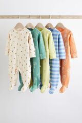 Next Baby % 100 Pamuklu Turuncu Krem Palmiye Desenli 5’li Tulum Set