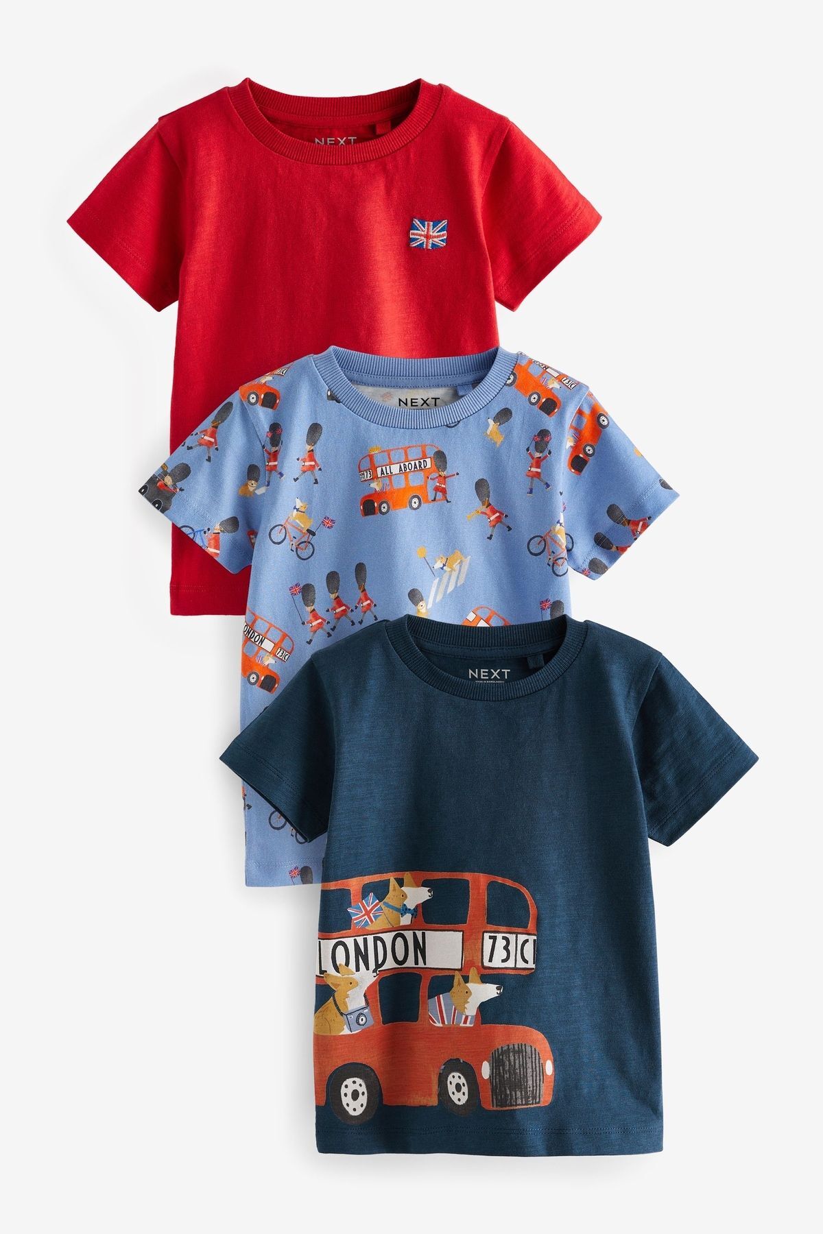 Next Baby % 100 Pamuklu Lacivert Londra Baskılı Kısa Kollu 3’lü Tshirt Set