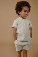 Next Baby % 100 Pamuklu Gri Polo Yaka Dokulu Şortlu Alt Üst Takım
