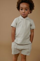 Next Baby % 100 Pamuklu Gri Polo Yaka Dokulu Şortlu Alt Üst Takım