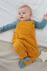% 100 Pamuklu Ochre Yellow Kadife Salopet Body Zıbın Set