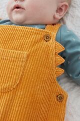 % 100 Pamuklu Ochre Yellow Kadife Salopet Body Zıbın Set
