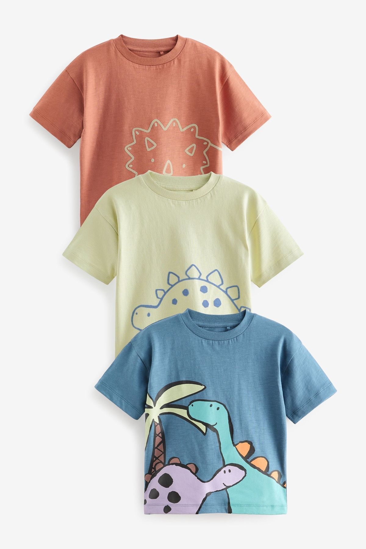 Next Baby % 100 Pamuklu Dinazor Desenli Kısa Kollu 3’lü Erkek Çocuk Thsirt Set