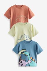Next Baby % 100 Pamuklu Dinazor Desenli Kısa Kollu 3’lü Erkek Çocuk Thsirt Set