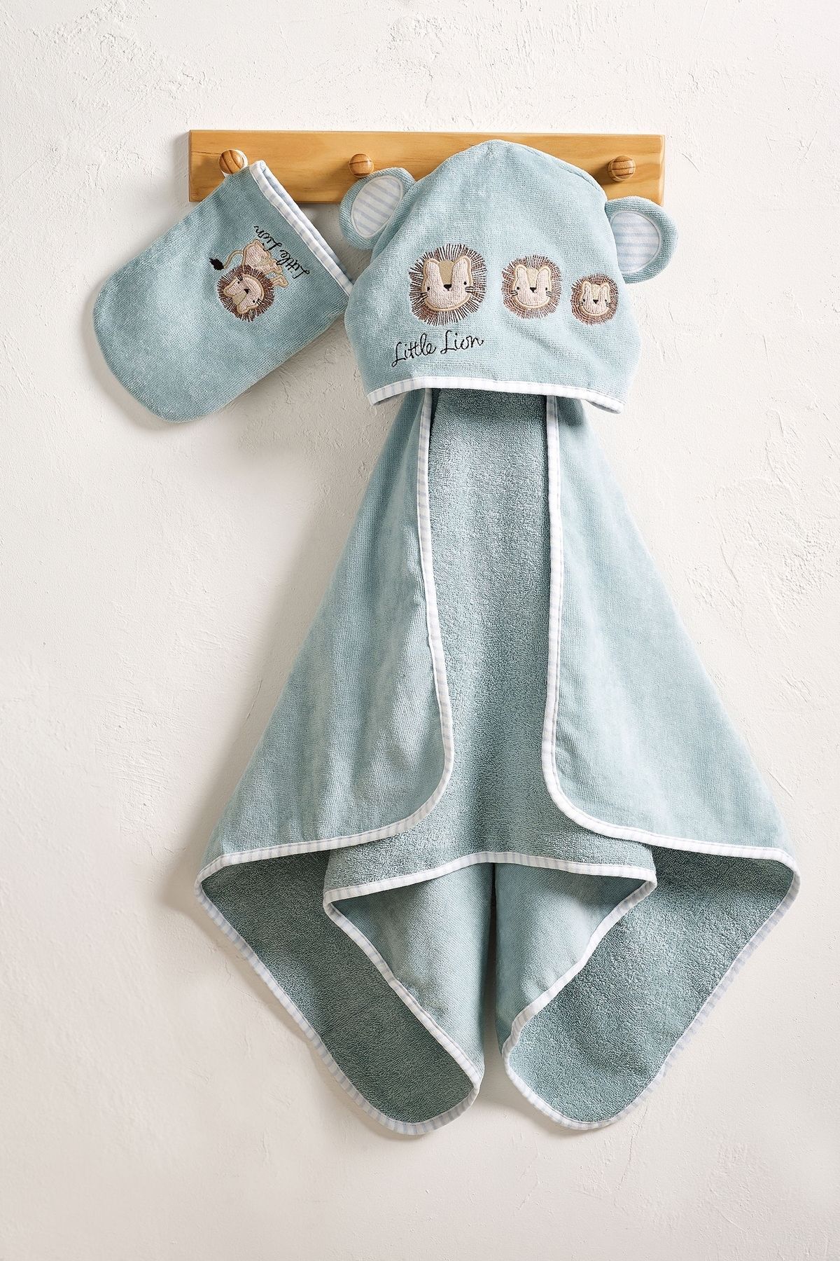 Next Baby % 100 Pamuklu Mavi Aslan Kapüşonlu Bebek Banyo Havlusu