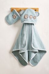 Next Baby % 100 Pamuklu Mavi Aslan Kapüşonlu Bebek Banyo Havlusu