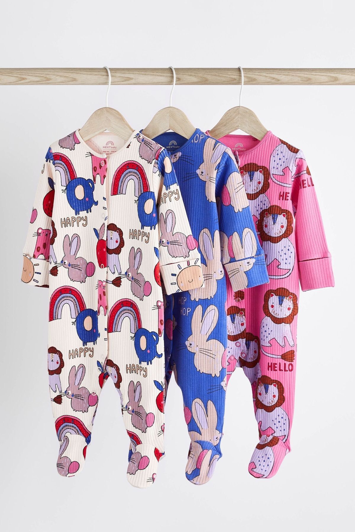 Next Baby Pembe Tavşan Desenli 3’lü Tulum Set Unisex