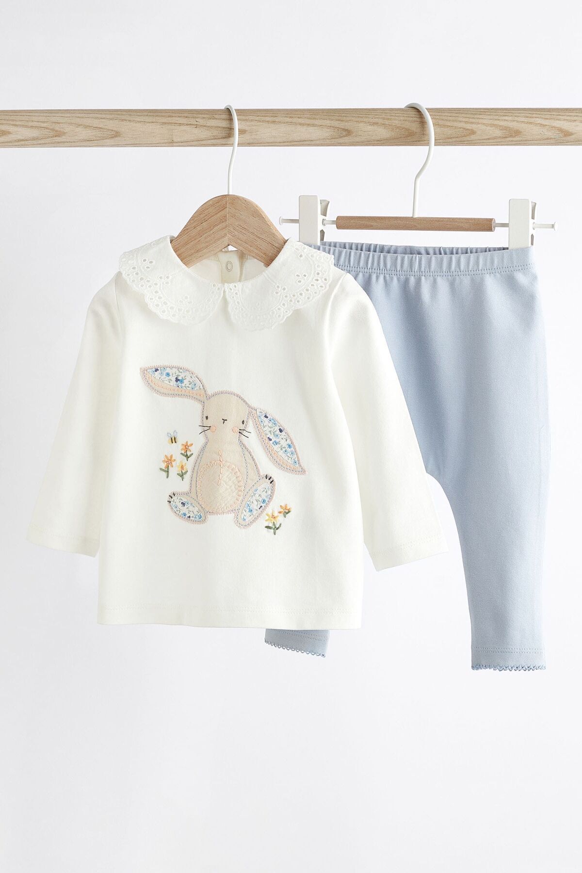 Next Baby Pamuklu Mavi Tavşan Desenli Uzun Kollu Taytlı Alt Üst Takım