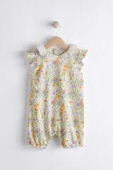 Next Baby % 100 Pamuklu Krem Çiçek Desenli Dantel Yaka Romper