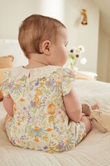 Next Baby % 100 Pamuklu Krem Çiçek Desenli Dantel Yaka Romper