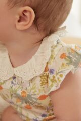 Next Baby % 100 Pamuklu Krem Çiçek Desenli Dantel Yaka Romper