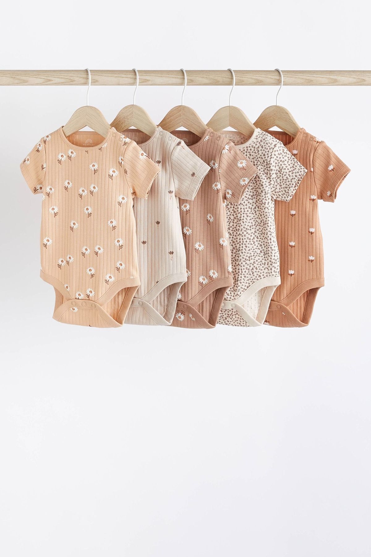 Next Baby % 100 Pamuklu Krem Kahve Çiçek Desenli Kısa Kollu Body Zıbın Set