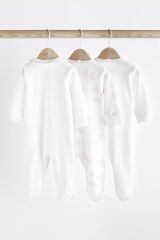 Next Baby % 100 Pamuklu Beyaz Pembe Tavşan Desenli 3’lü Tulum Set