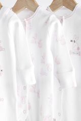 Next Baby % 100 Pamuklu Beyaz Pembe Tavşan Desenli 3’lü Tulum Set