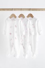 Next Baby % 100 Pamuklu Beyaz Pembe Tavşan Desenli 3’lü Tulum Set