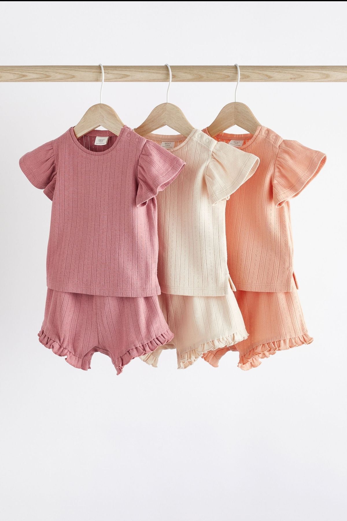Next Baby % 100 Pamuklu Pink Pointelle Kısa Kollu 3’lü Alt Üst Takım