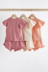Next Baby % 100 Pamuklu Pink Pointelle Kısa Kollu 3’lü Alt Üst Takım
