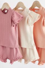 Next Baby % 100 Pamuklu Pink Pointelle Kısa Kollu 3’lü Alt Üst Takım