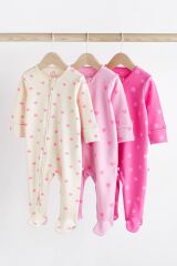 Next Baby % 100 Pamuklu Pembe Puantiyeli Çift Fermuarlı 3’lü Tulum Set