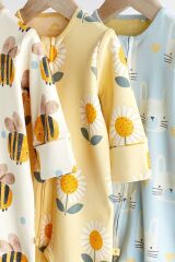 Next Baby Pamuklu Sarı Arı Desenli Çift Fermuarlı 3’lü Tulum Set