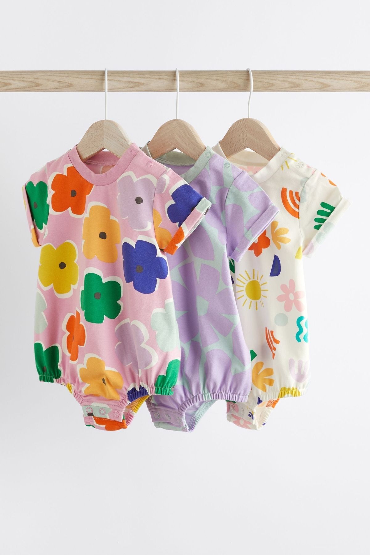 Next Baby New % 100 Pamuklu Çoklu Parlak Baskı Romper 3’lü Set