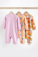 Next Baby % 100 Pamuklu Lila Turuncu Meyve Desenli 3’lü Tulum Set