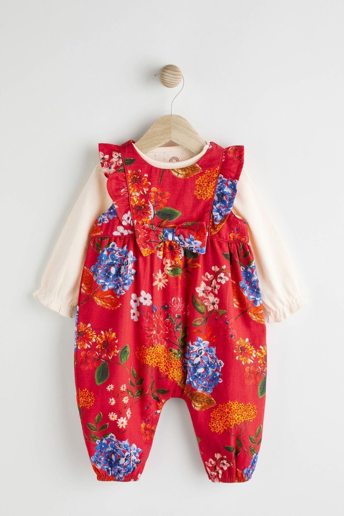 Next Baby % 100 Pamuklu Kırmızı Çiçek Desenli Salopet Body Zıbın Set