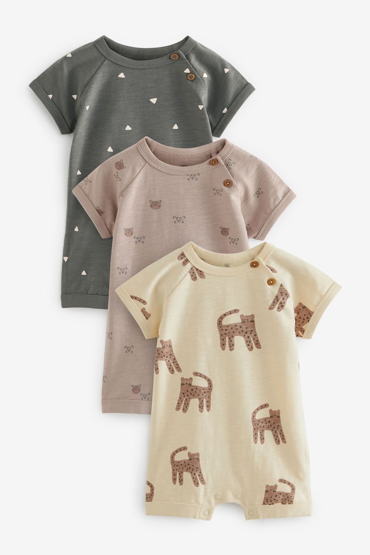Next Baby % 100 Pamuklu Kahverengi Çita Desenli 3’lü Romper Set