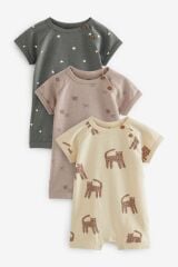 Next Baby % 100 Pamuklu Kahverengi Çita Desenli 3’lü Romper Set