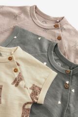 Next Baby % 100 Pamuklu Kahverengi Çita Desenli 3’lü Romper Set